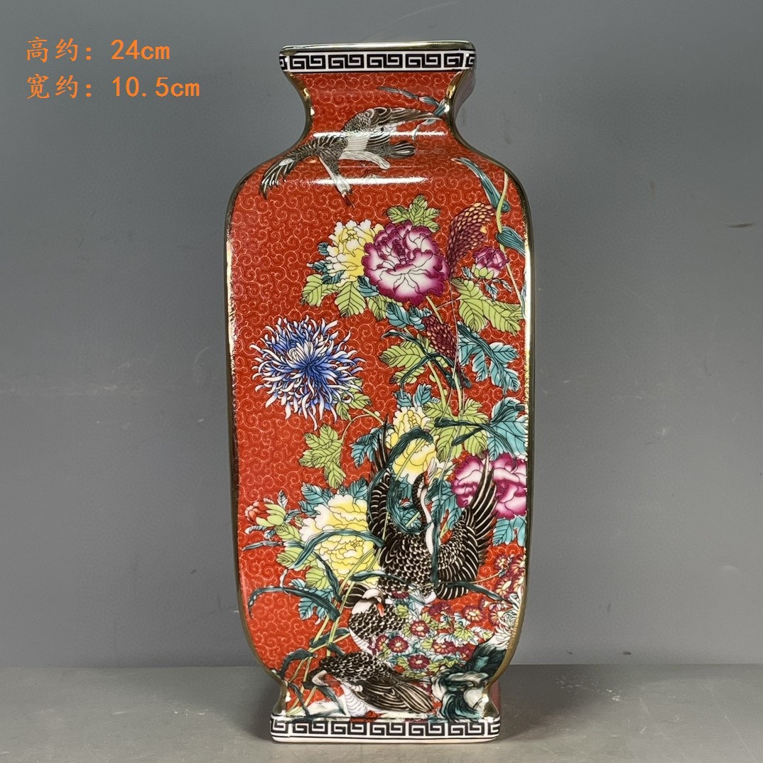 大清乾隆年制珐琅彩花鸟赏瓶摆件海外回流古董古玩仿古瓷器老货