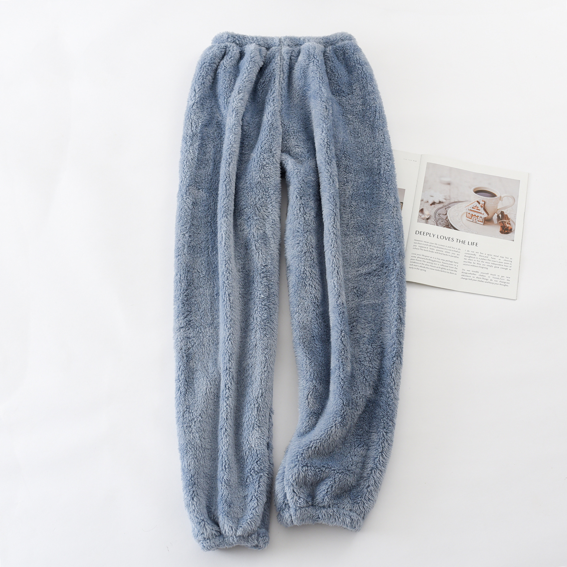 法兰绒睡裤秋冬男士加绒加厚宽松收口长裤珊瑚绒保暖松紧腰家居裤