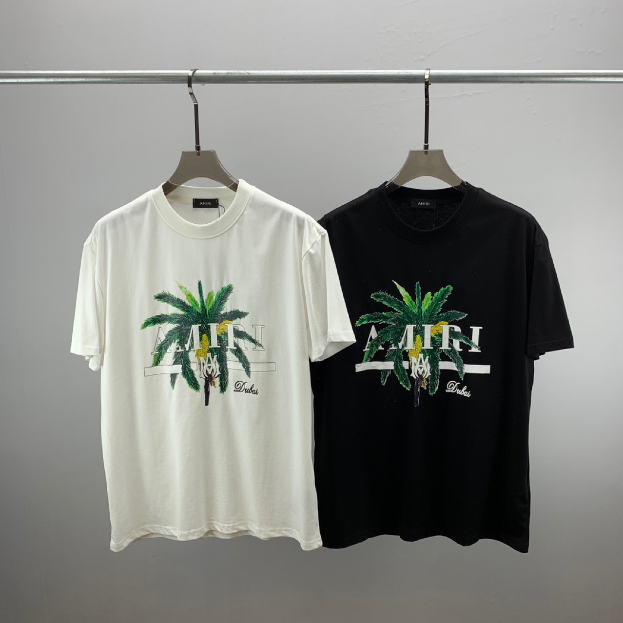 时尚潮牌欧货 am新款短袖t恤男女同款 百搭上衣椰树图案印花 现货