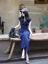 克莱因蓝色连衣裙夏收腰长裙海边度假沙滩裙超仙三亚泰国旅游拍照