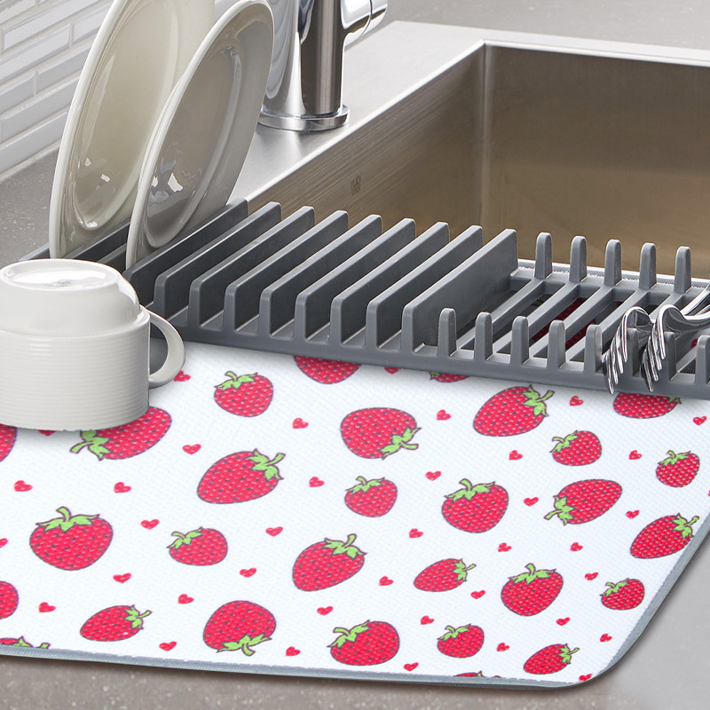 Cartoon Strawberry Kitchen Water Draining Pad Cute Household Washstand Hydrophilic Pad Dining Table Cushion Western Dining Table Bowl Coaster