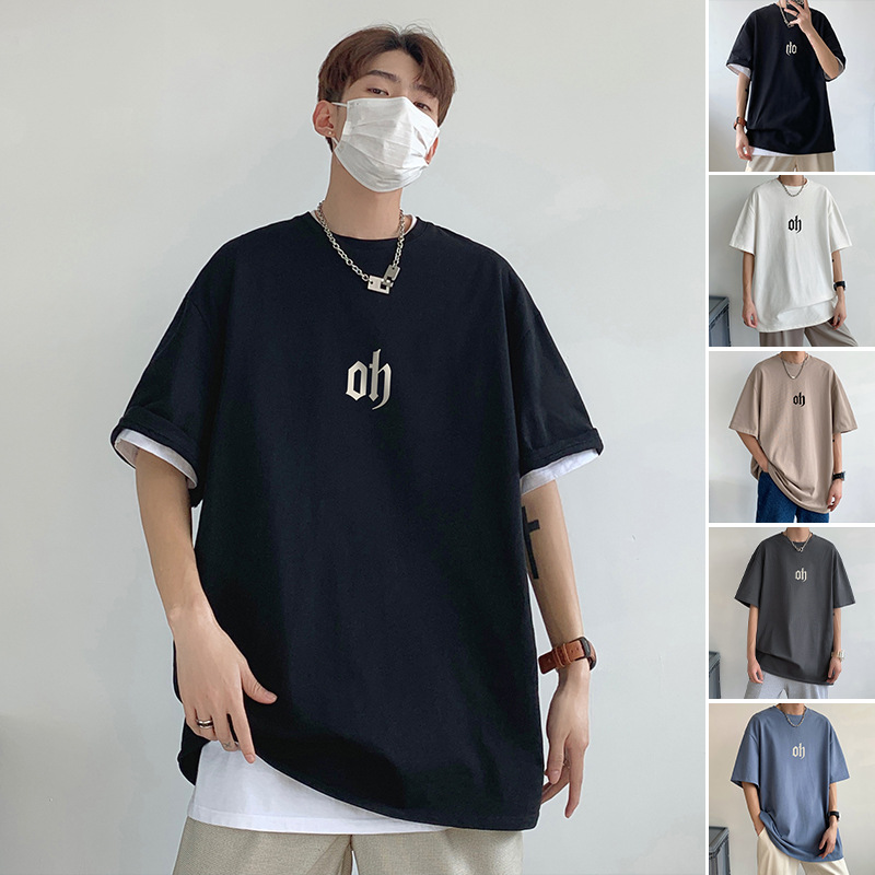 Short Sleeve T-shirt Men's 2023 New Fashion Brand Pure Cotton Summer Hong Kong Style Trendy All-Matching Ins Fashion Top Clothes Half Sleeve