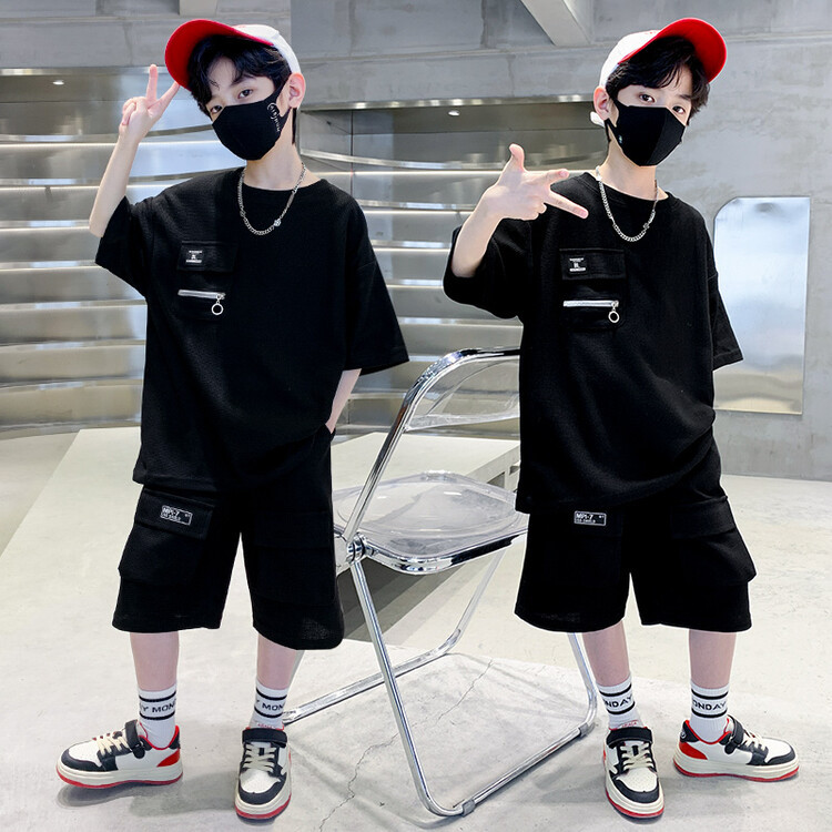 Children's Clothing Boys Summer Suit 2023 New Summer Boys Middle and Big Children Sports Thin Section Two-Piece Set Handsome Fashion