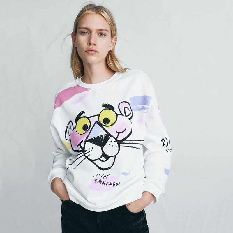 2021早秋新款女装粉红豹印花宽松圆领卫衣女01165666251