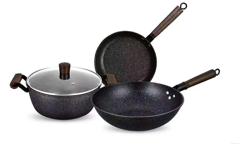 麦饭石不粘锅炒锅三件套锅具厨具全套组合套装家用 现货批发