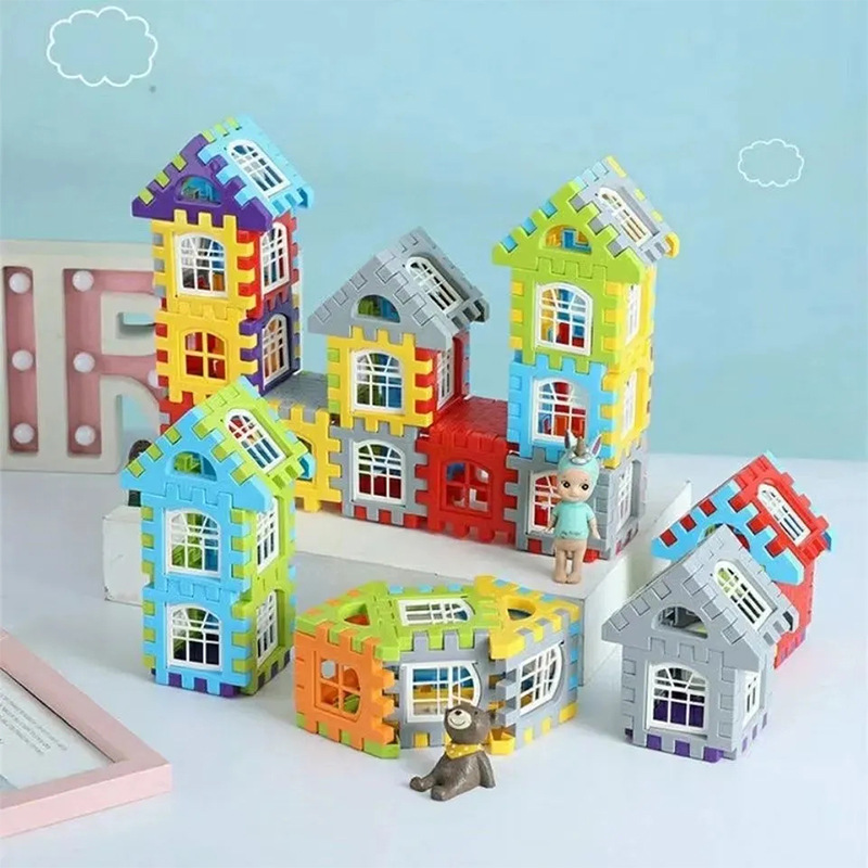 儿童搭房子积木玩具益智拼装3-6岁男孩女孩方块塑料拼装颗粒模型