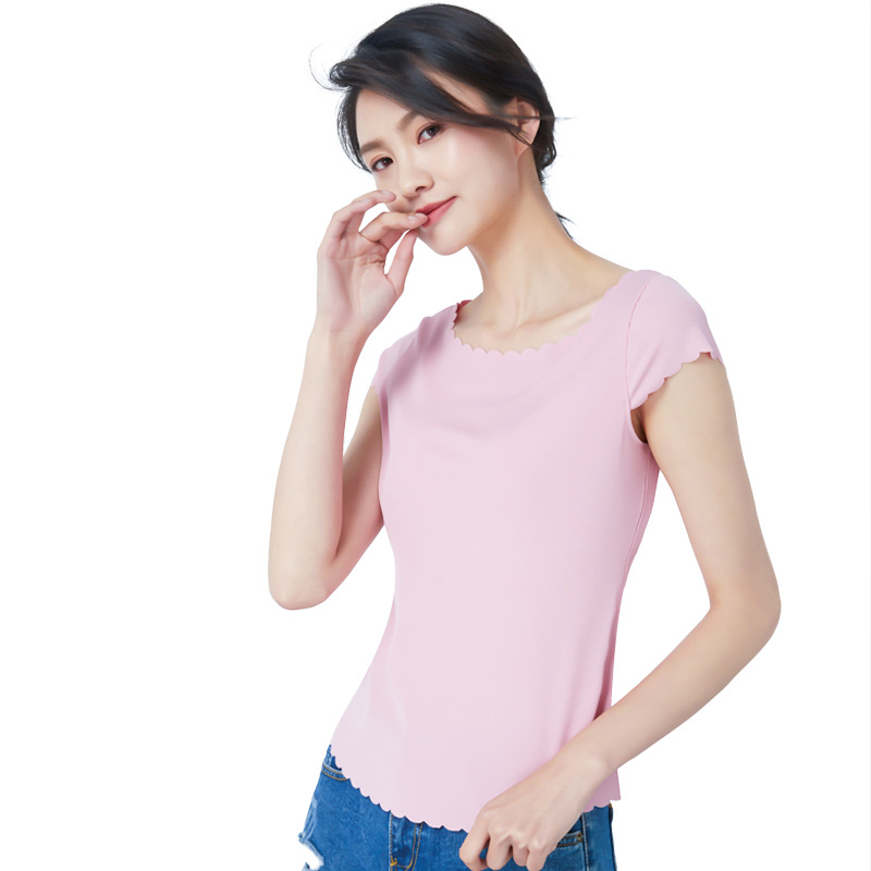 圆领纯色打底衫女2020夏薄款韩版修身显瘦上衣百搭短袖t恤女地摊