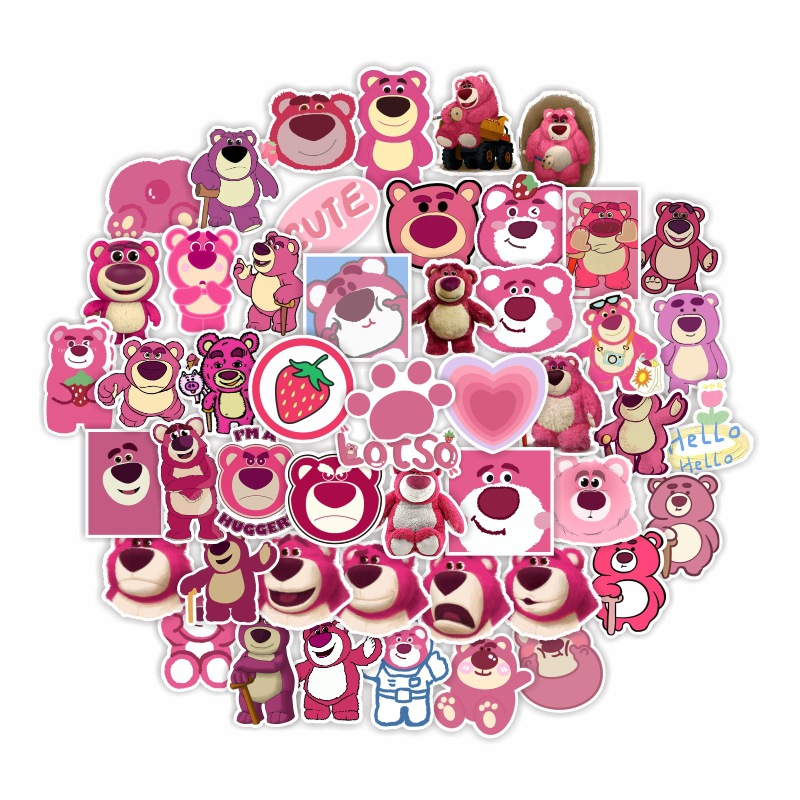 草莓熊粉色系卡通儿童少女可爱涂鸦车贴笔记本头盔冰箱贴纸亚马逊