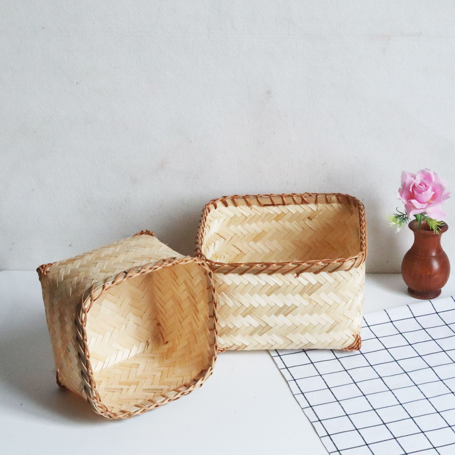 农家竹编水果馒头收纳竹筐 家用创意干果零食收纳小箩筐收纳筐