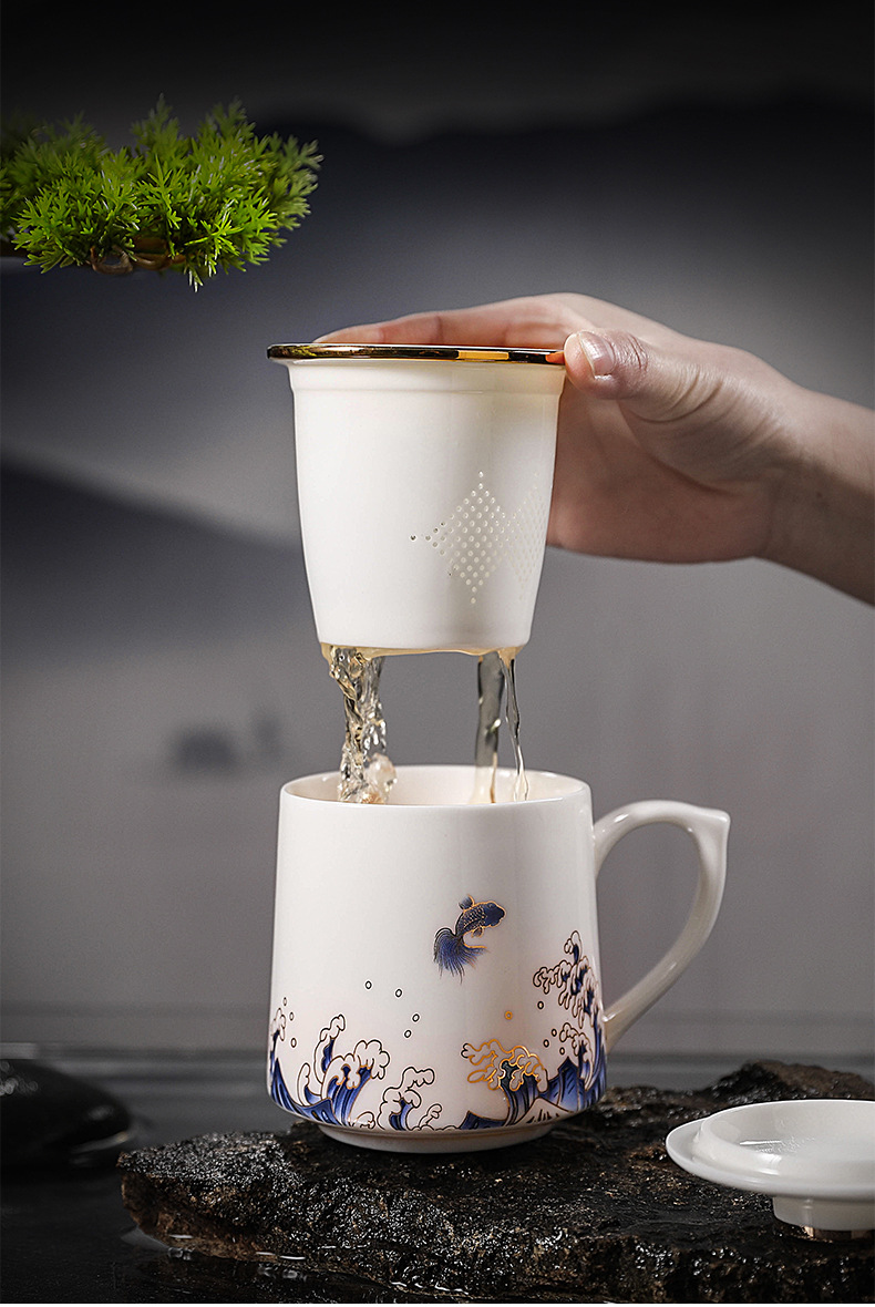 陶瓷过滤泡茶杯个人专用茶水分离办公杯礼品家用制定刻字姓氏水杯