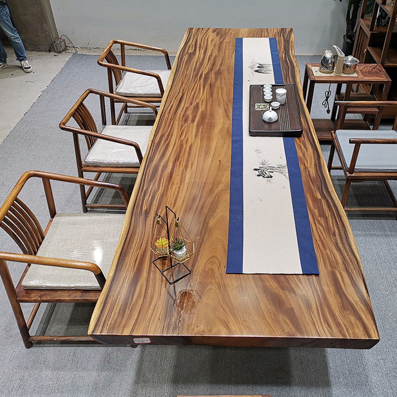 胡桃木大板茶桌实木原木桌南美办公桌茶板餐桌功夫茶台简约北欧风
