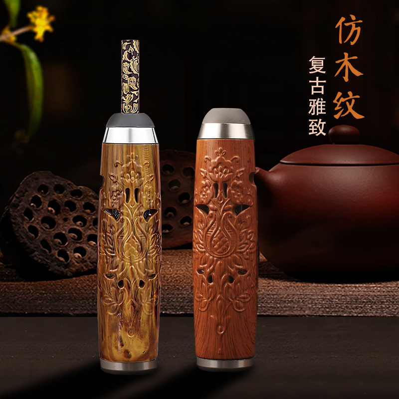 Car Portable Anti-Dust Environmental Protection Cigarette Cover No Ash Artifact Environmental Protection Cigarette Cover Outdoor Driving Wooden Carving