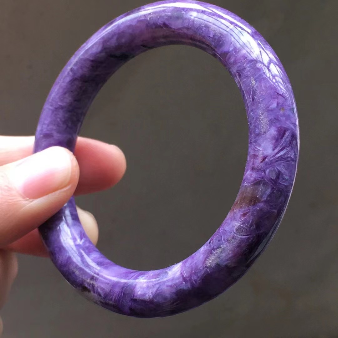 清仓天然紫龙晶手镯大龙纹浓郁紫查罗石水晶镯子女款饰品礼物