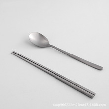 复古韩式304不锈钢筷子勺子套装做旧商用防滑方形筷子隔热空心筷