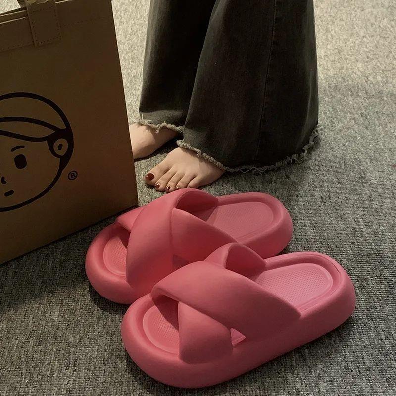 Self-Retained Recommend ~ NAIS Slippers Women's Cross Slippers Deodorant Sandals Classic Style Slip-on Feeling Thick Bottom Home Mop