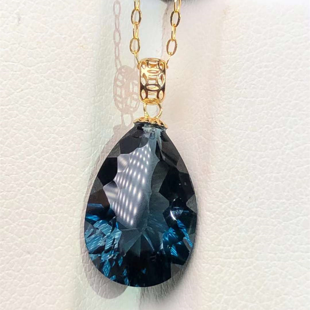 伦敦蓝托帕石吊坠,18k真金镶嵌,纯净体,千禧切工,颜色深邃-阿里巴巴