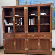 新中式实木书柜榆木仿古置物架客厅书房落地文件柜办公书橱组合