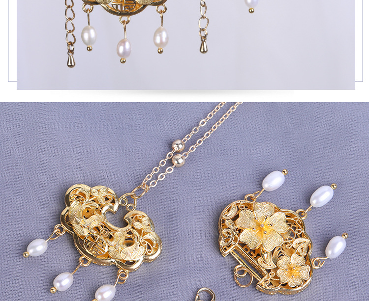 古风金锁平安锁项链女 长命锁璎珞项圈明制 汉服配饰同心锁手环