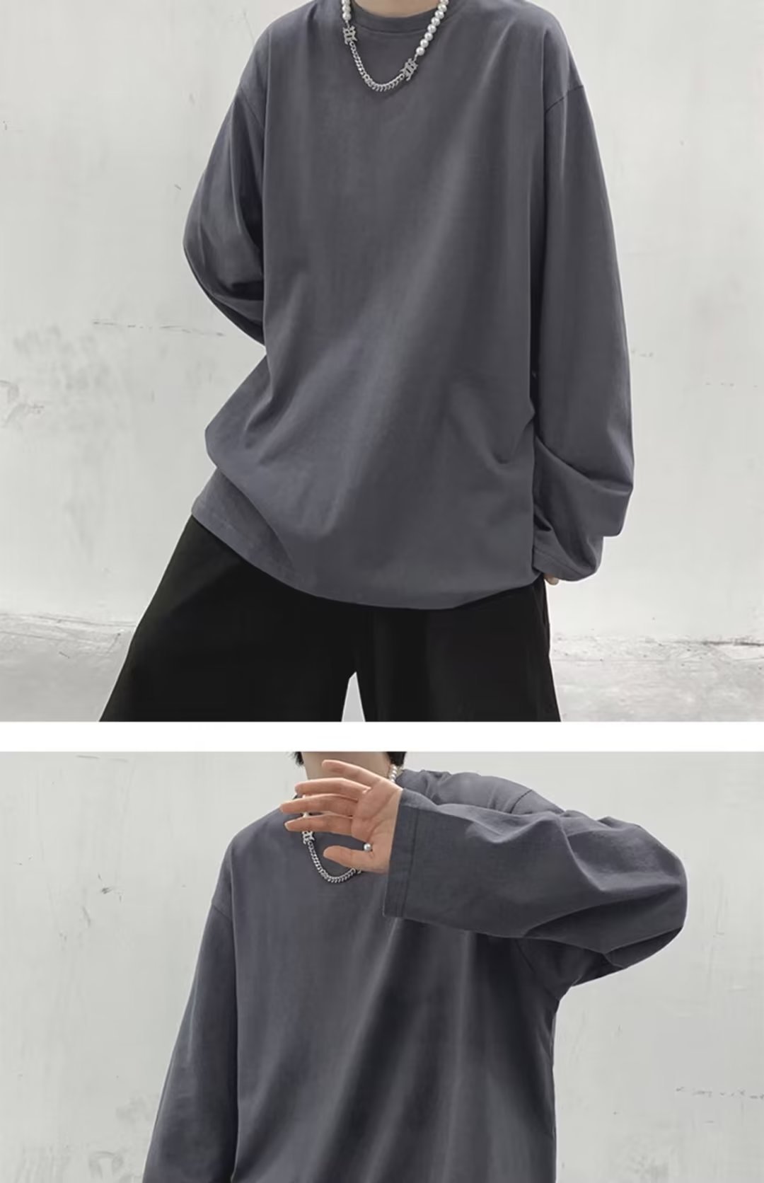 Autumn and Winter Men's Versatile Long-Sleeved T-shirt round Neck Loose plus Size Base Shirt Solid Color Trendy Inner Wear Clothes Batch