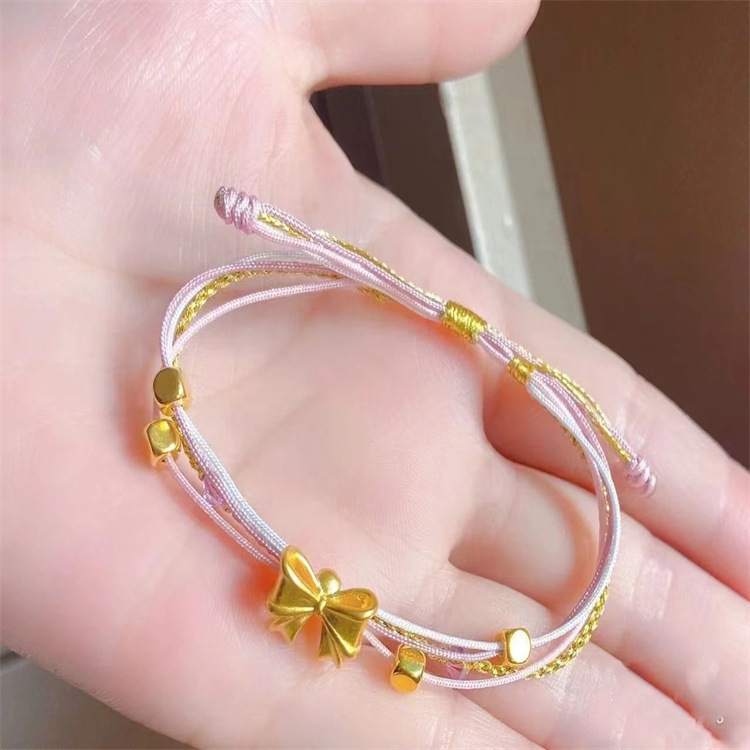 999蝴蝶结纯金 手链3d硬金在逃公主编织转运手绳送女友情人节礼物