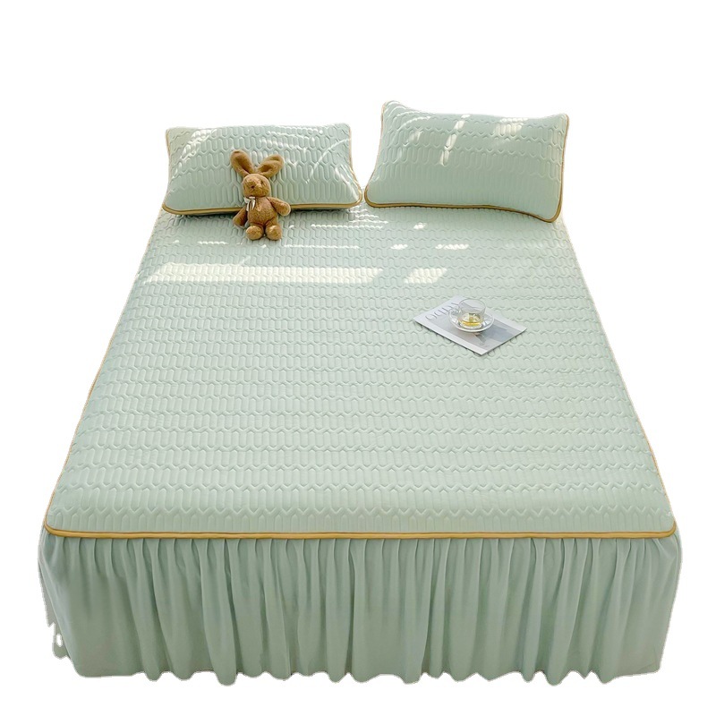 Summer Latex Ice Silk Three-Piece Set of Summer Sleeping Mat Simple Style Bed Skirt Bed Single Air Conditioning Mattress Mat Washable