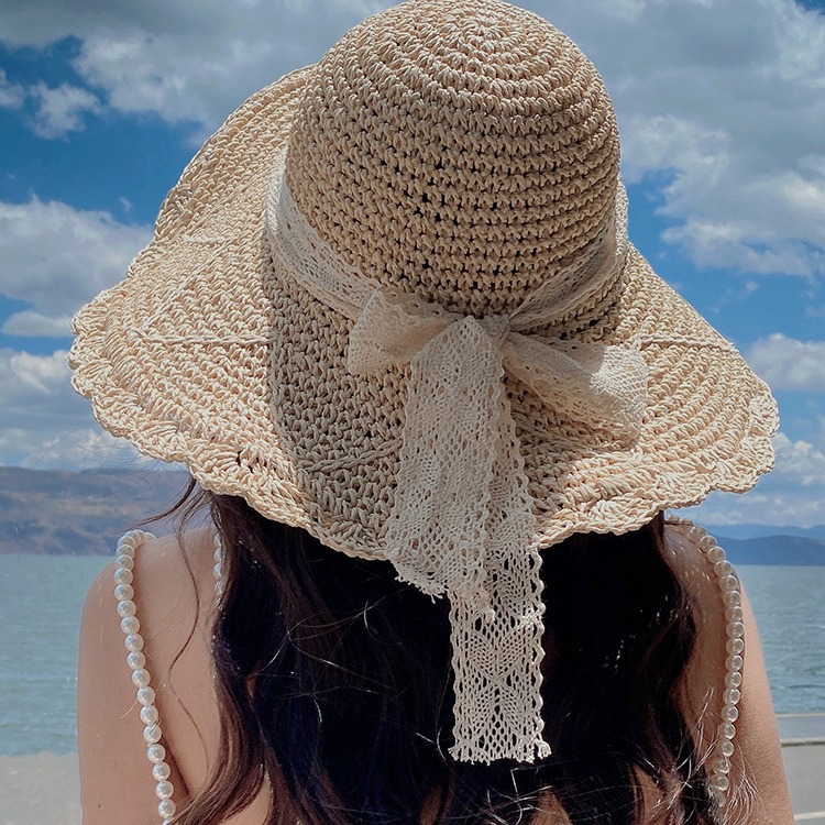 三亚海边拍照帽子2023新款沙滩帽子网红大帽檐草帽海边夏天太阳帽