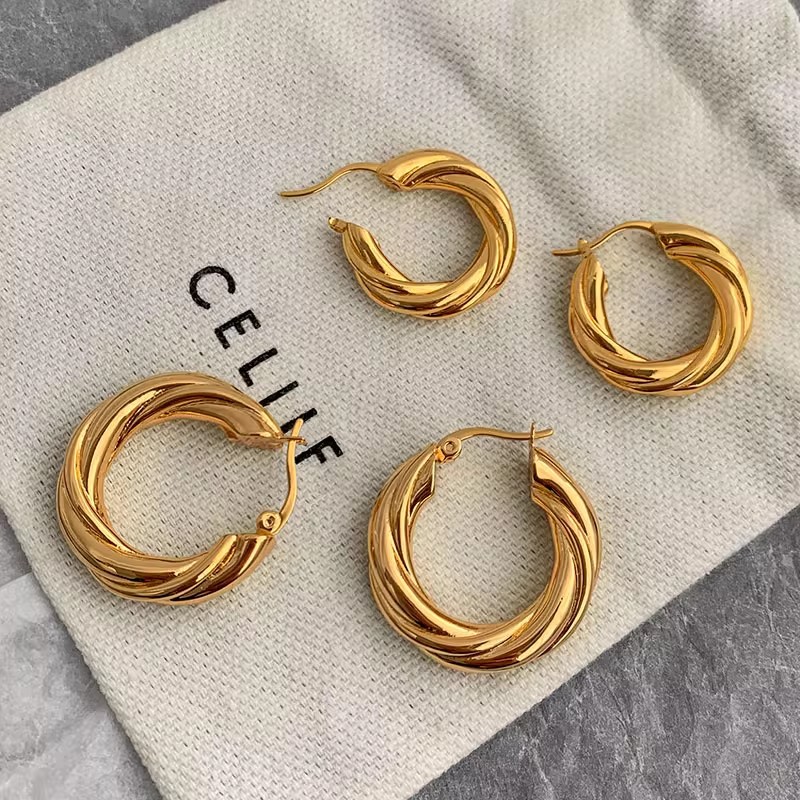 earrings high-grade light luxury cold style metal earrings european and american ins gold irregular twist hoop earrings women