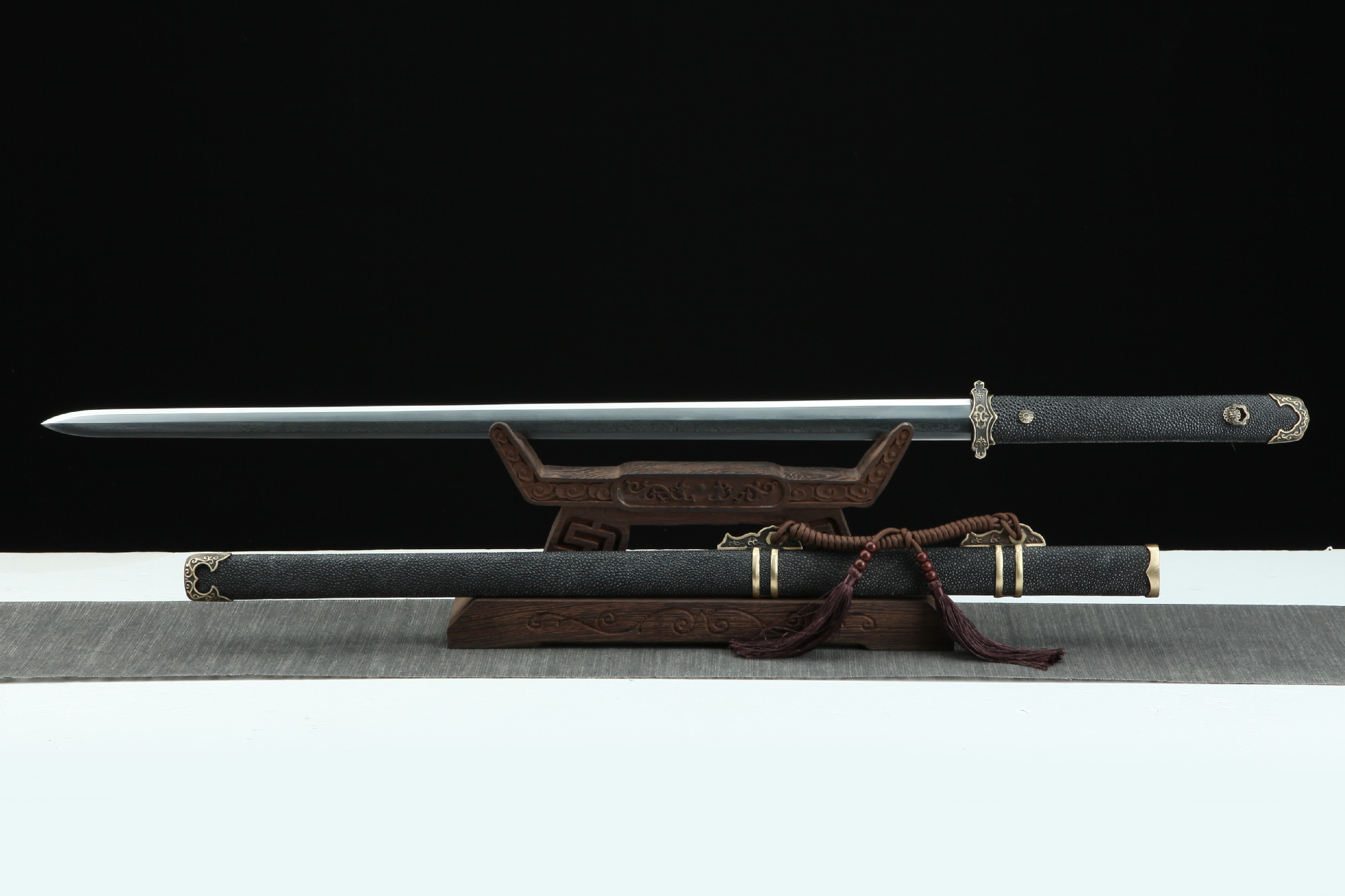 龙泉市刀剑真鱼皮一体唐剑素装防身八面清剑工艺品宝剑兵器未开刃