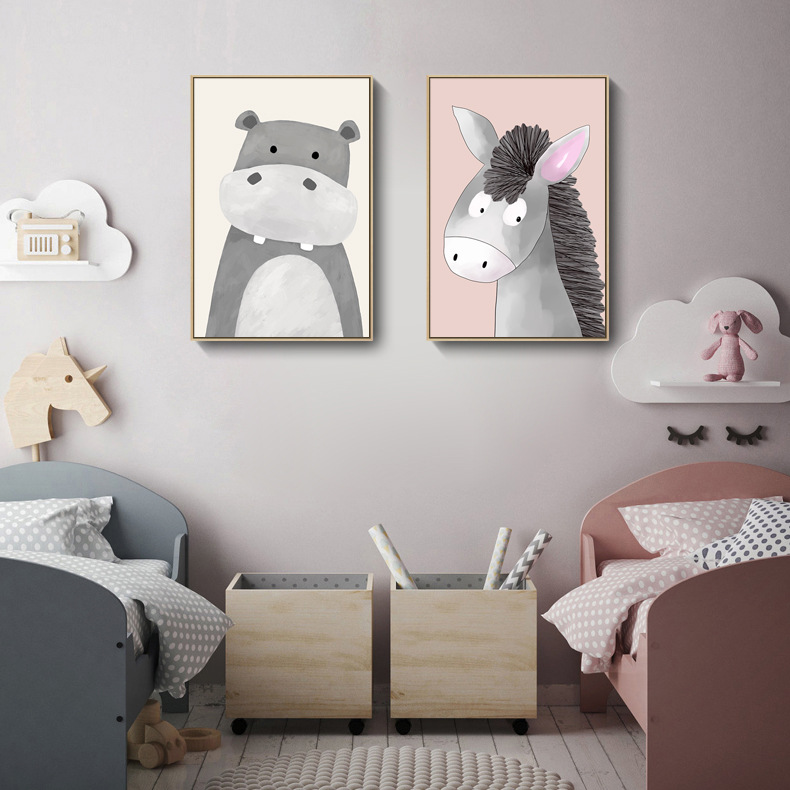 厂家批发北欧儿童房装饰画 动物卡通卧室壁画清新现代简约挂画