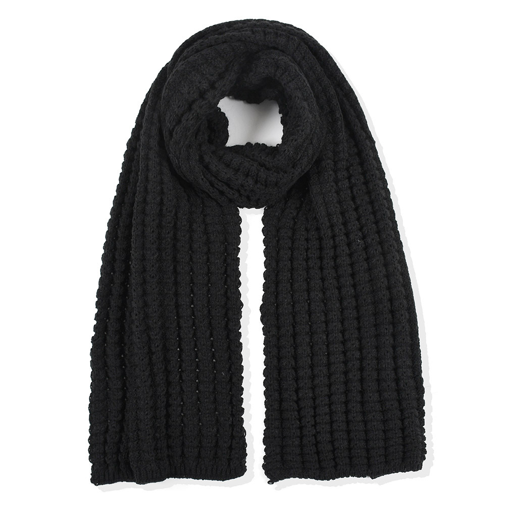 黑色玉米粒针织围巾秋冬保暖毛线长方形现货披肩胖米花仿羊绒围巾