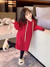 女童连衣裙2023新款冬装儿童宝宝秋冬季红色过年衣服针织毛衣裙子