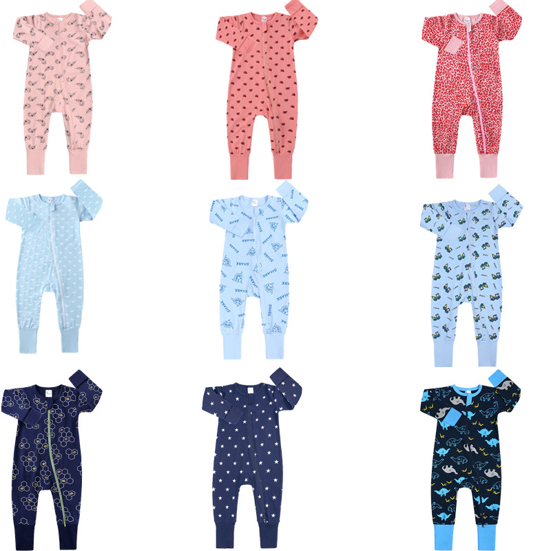 婴儿衣服春秋装长袖宝宝纯棉包手包脚睡衣新生儿连体衣批发【颜色】