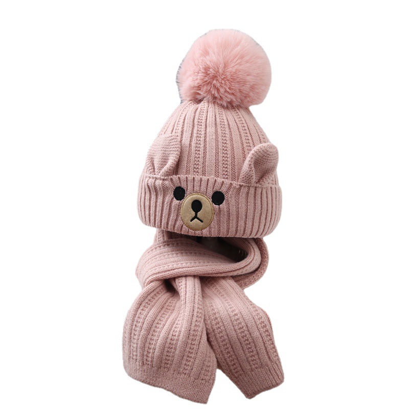 Children's Hat Scarf Set Men's and Women's Baby Wool Cap Fleece-Lined Warm Toddler Slipover Knitted Hat Korean Cute