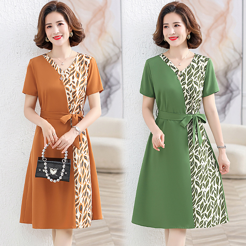 妈妈夏装连衣裙洋气中年女气质新款50岁中老年人女装夏季雪纺裙子