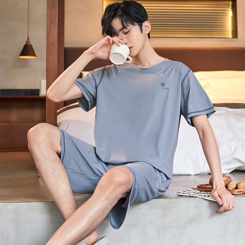 Ye Shi 2023 New Men Pajamas Men's Summer Thin Short-Sleeved Can Be Outerwear Homewear Loose Leisure Suit