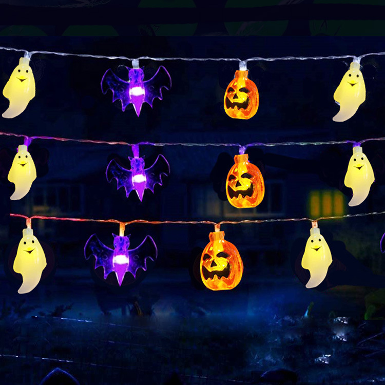 新品跨境彩灯串灯万圣节布置蜘蛛蝙蝠幽灵南瓜鬼节装饰灯挂件灯串