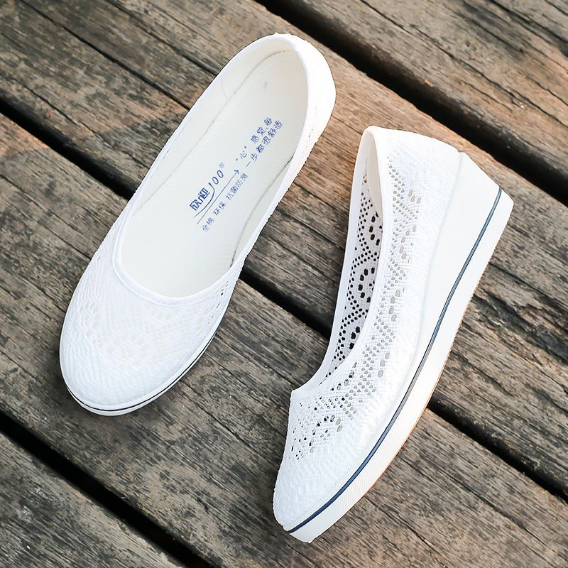 护士单鞋女白色平底坡跟广场舞鞋新款防滑透气小白鞋工作鞋-阿里巴巴