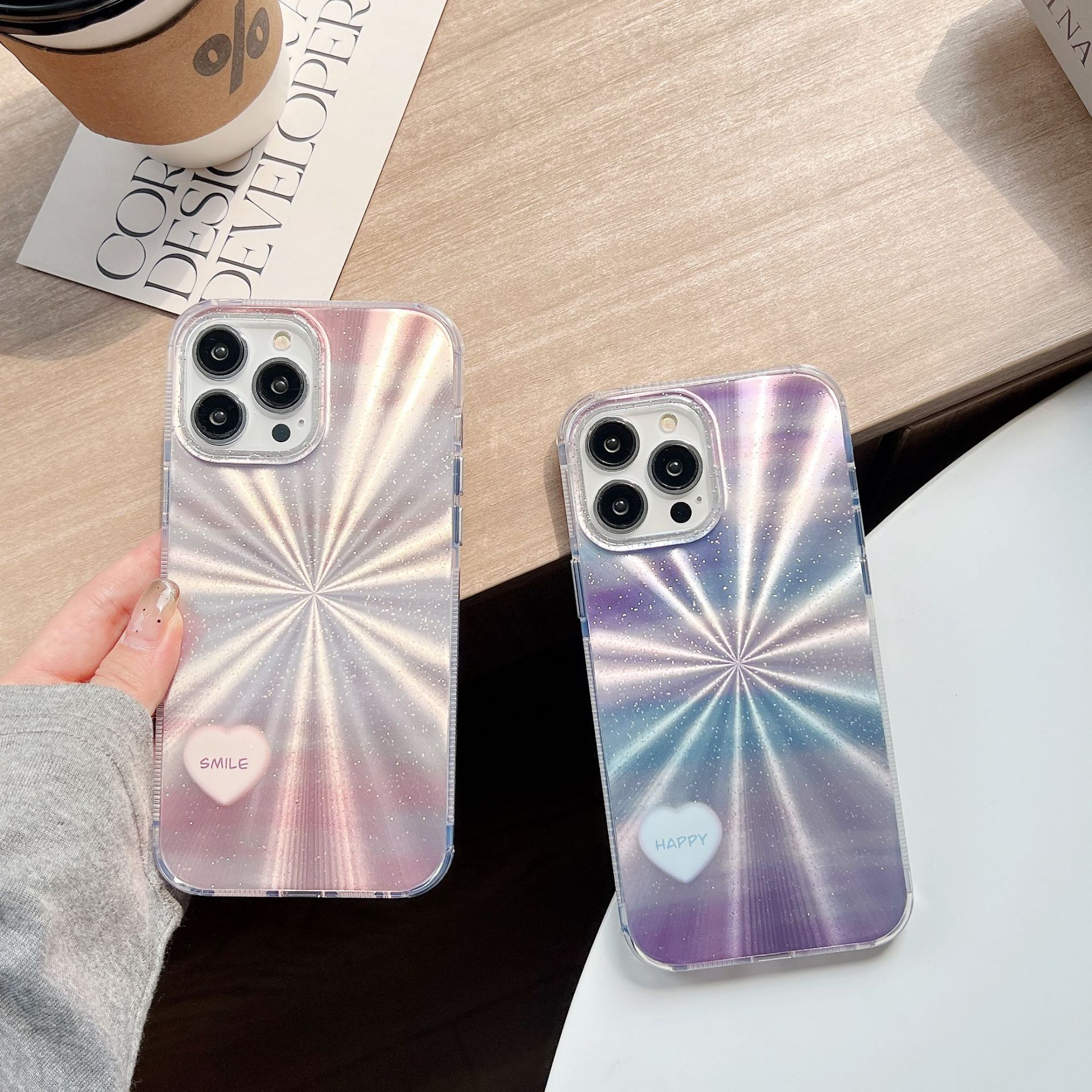 炫彩万花筒叠影爱心适用iphone15promax时尚手机壳苹果14防摔套13