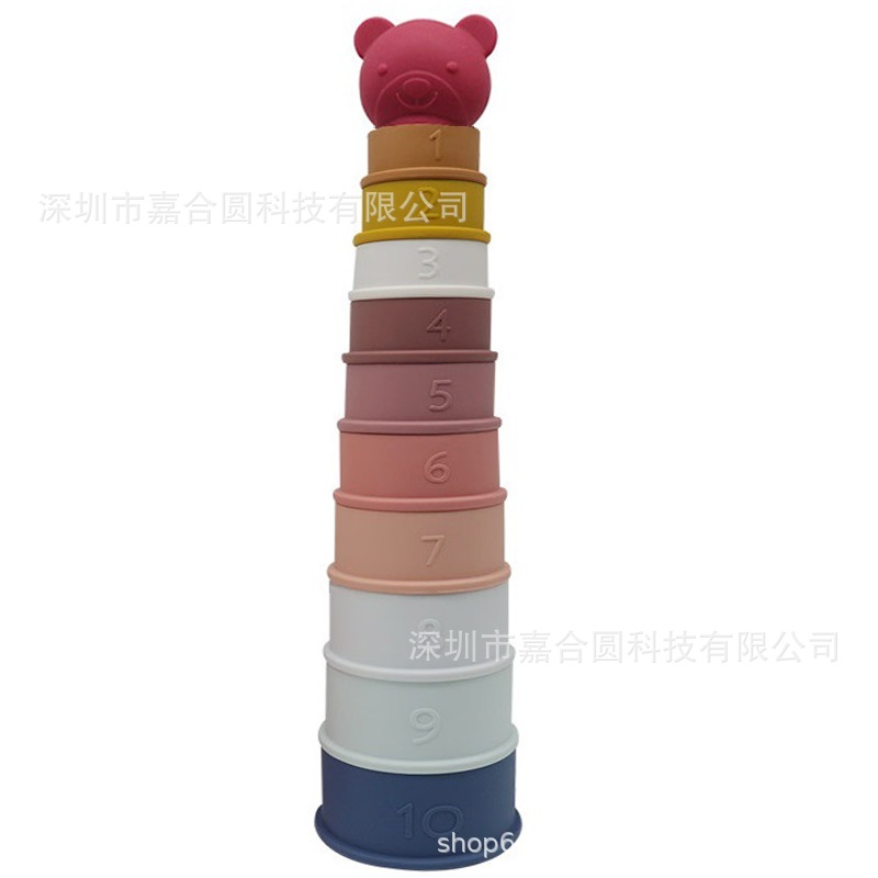 Popular 10-Layer Baby Stacked Cup Stacking Interactive Jenga Children's Silicone Baby Bath Toys Educational Toys