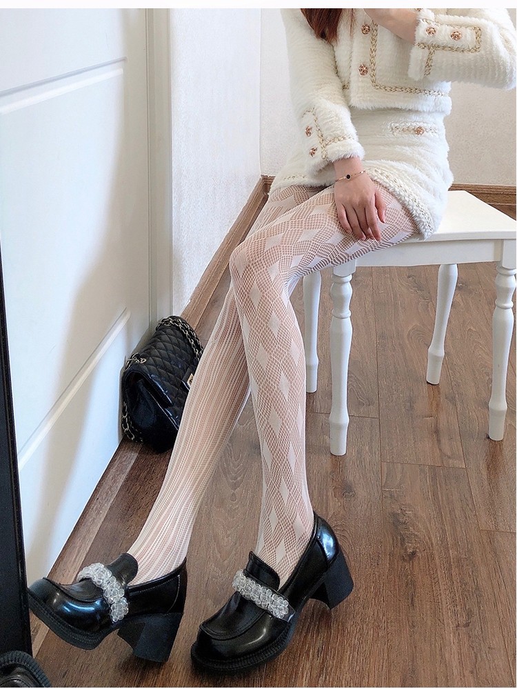 暗黑镂空菱格星星网袜女连裤袜女个性黑丝日系洛丽塔打底袜