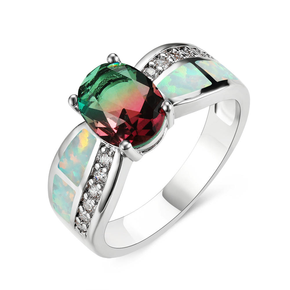 跨境速卖通wish气质欧美椭圆白金双色澳宝 碧玺个性指环-阿里巴巴