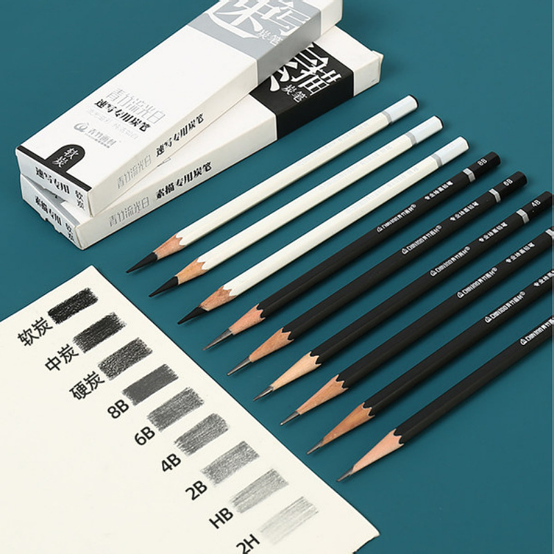 青竹素描铅笔原木2b软碳绘画美术用品流光白速写软中硬炭考试用笔