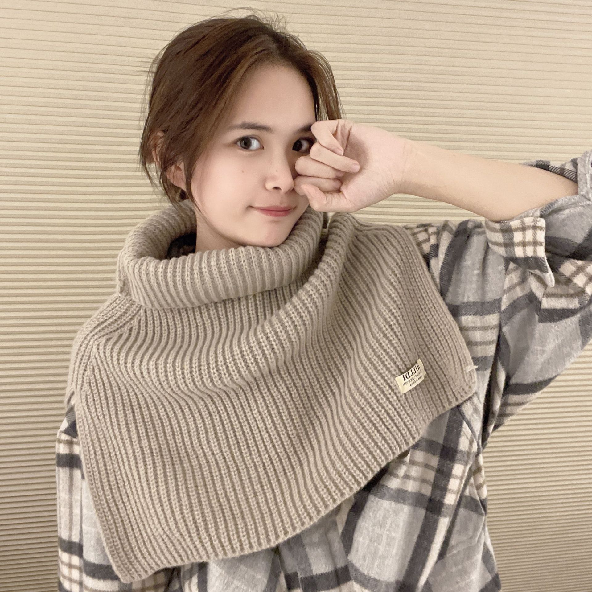 Autumn and Winter Solid Color High Neck Split Cape Women's Korean-Style Pullover Shawl Outer Wear Decorative Pullover Neck Protection Warm Scarf