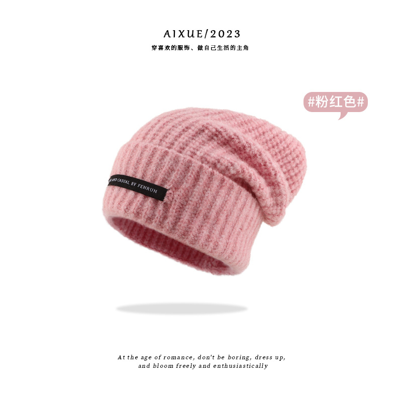 New Loose Knitted Hat Winter Big Head Circumference Warm Pile Heap Cap Women Outdoor Cold Protection Thickening Woolen Cap Women Beanie Hat