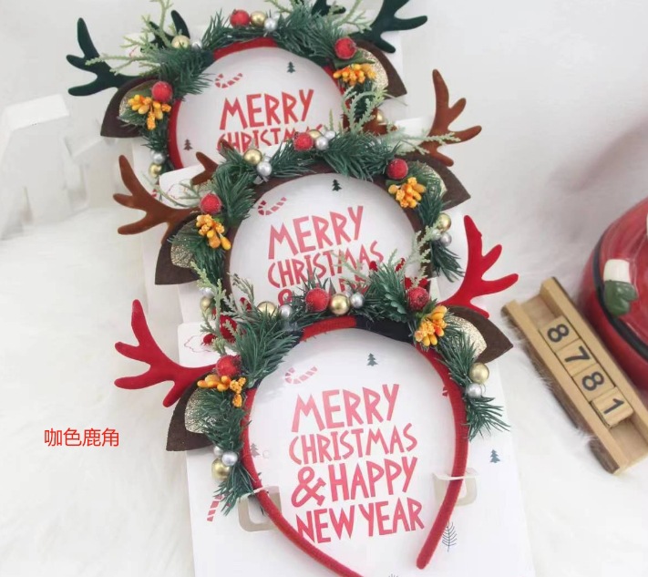 Cross-Border Christmas Elk Garland Headband Antlers Rattan Props Headband Cute Santa Claus Winter Hair Accessories for Women