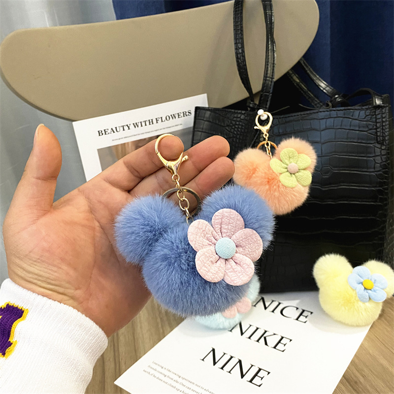 Creative Cartoon Mickey Headwear Keychain Cute Plush Bag Pendant Car Key Chain Pendant Accessories Small Gift