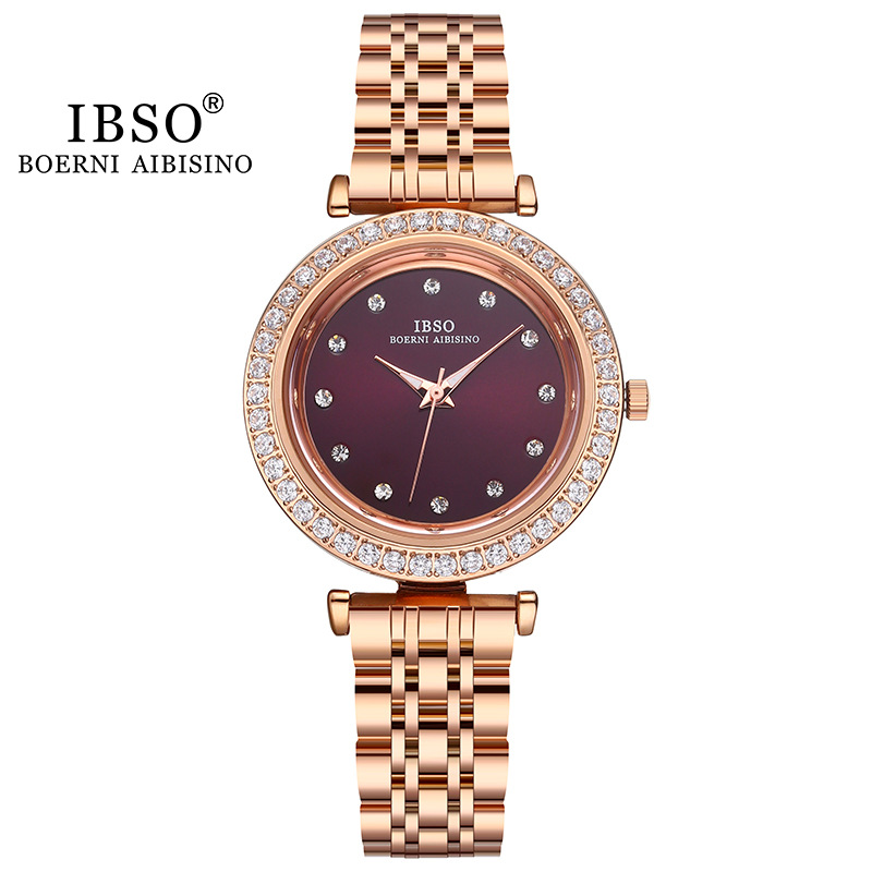 Ibso New Quartz Movement Steel Watch Dial Diamond-Embedded Elegant Small Women's Watch Cross-Border E-Commerce Hot-Selling Product