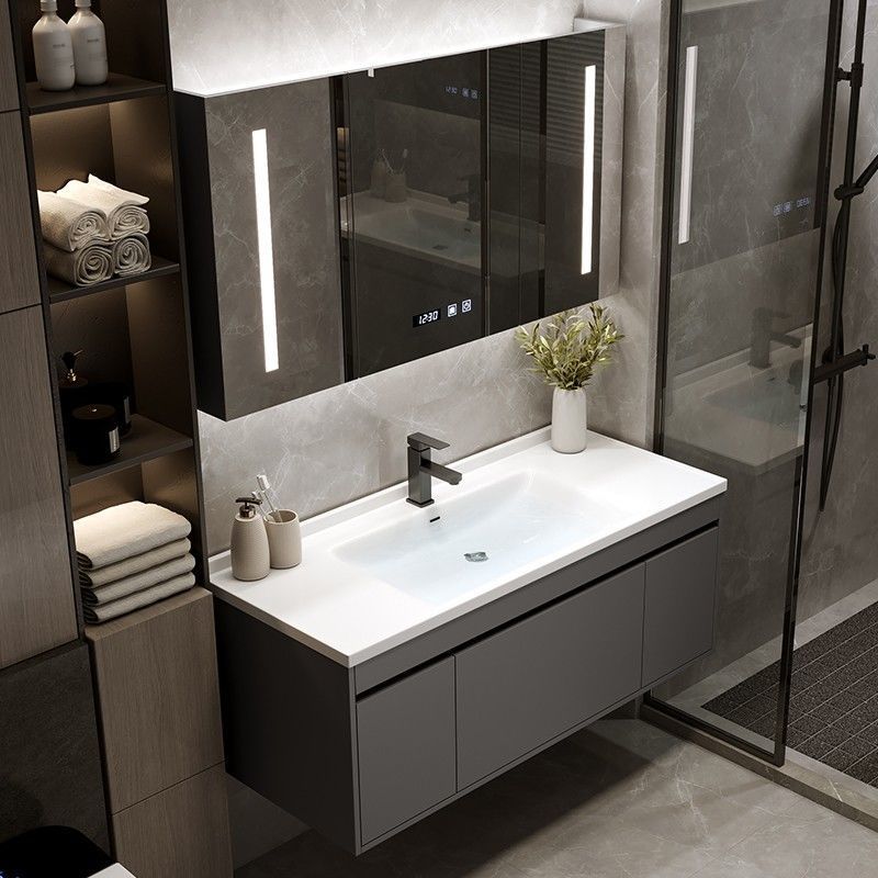 北欧简约轻奢浴室柜组合陶瓷一体盆智能洗漱台卫生间洗手池洗脸面