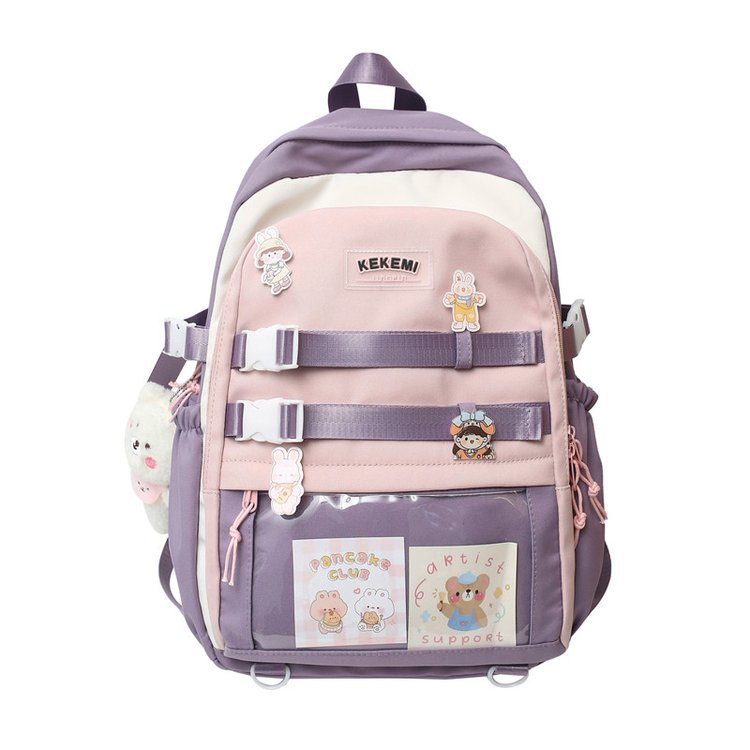 2022 Spring Korean Style New High School Student Large Capacity Schoolbag Casual Contrast Color Girls Backpack Wholesale