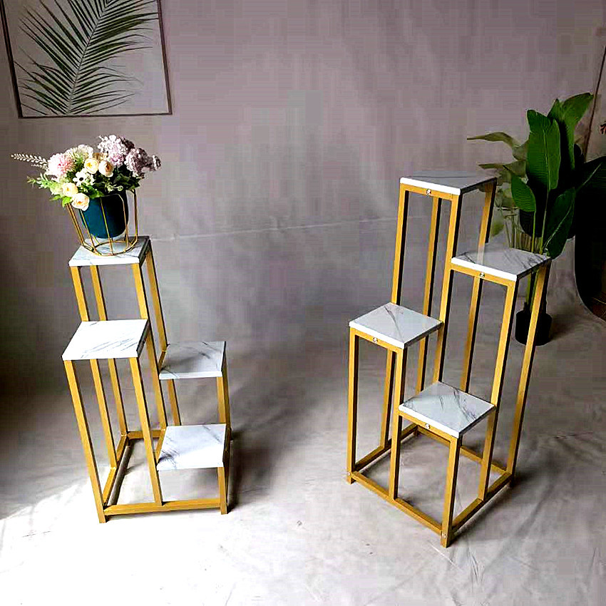 花架铁艺方管大理石金色铁艺花架中式花架拆装落地组装花架四层